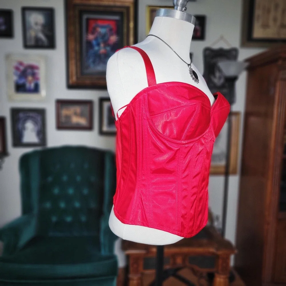 Red Trashy Lingerie Corset Bustier Vintage 70s Womens Boned Sweetheart Strap XS‎
